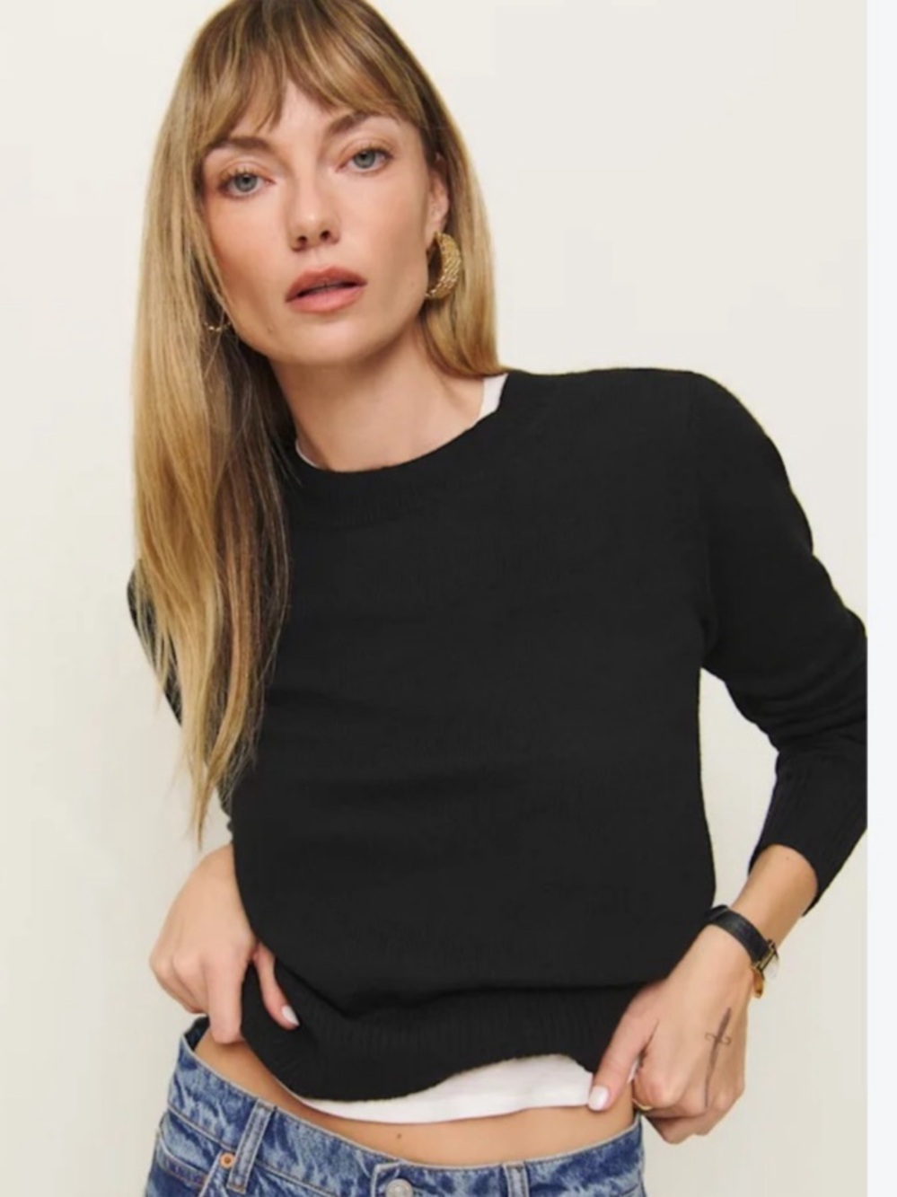 Reformation Dana Cashmere Crew Sweater Cashmere Crew Sweater in Black Size Small